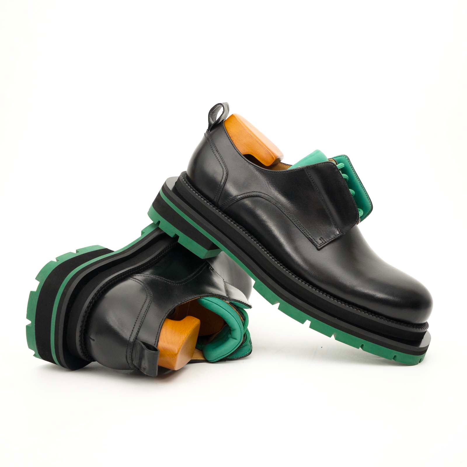 Black Blue Lug Sole Derby Shoes