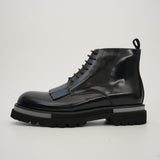Black Patent Fringe Lug Sole Boots