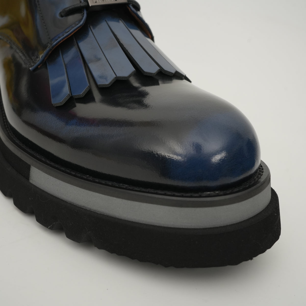 Black Patent Fringe Lug Sole Boots
