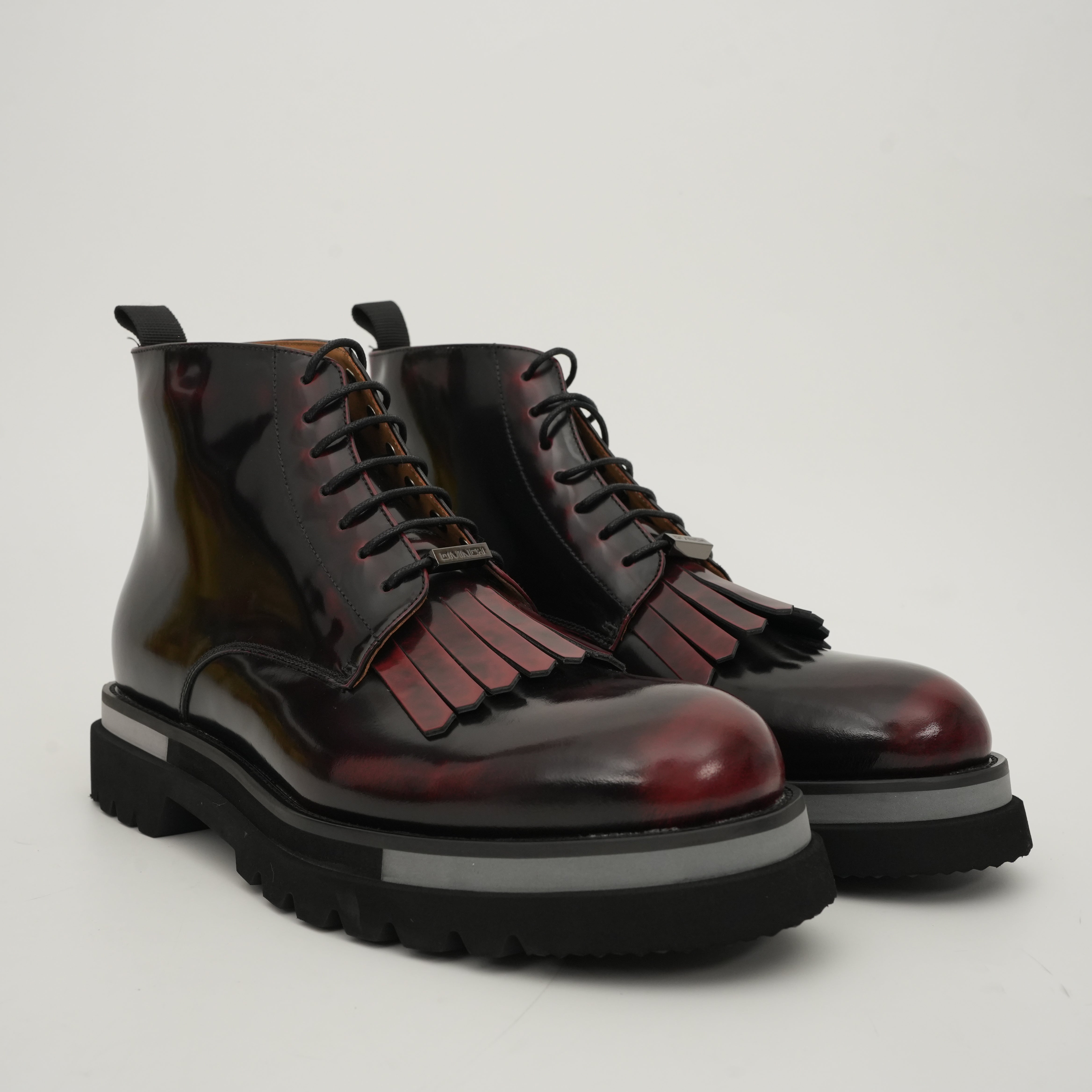 Black Patent Fringe Lug Sole Boots