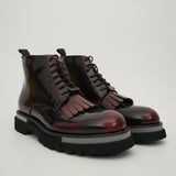 Black Patent Fringe Lug Sole Boots