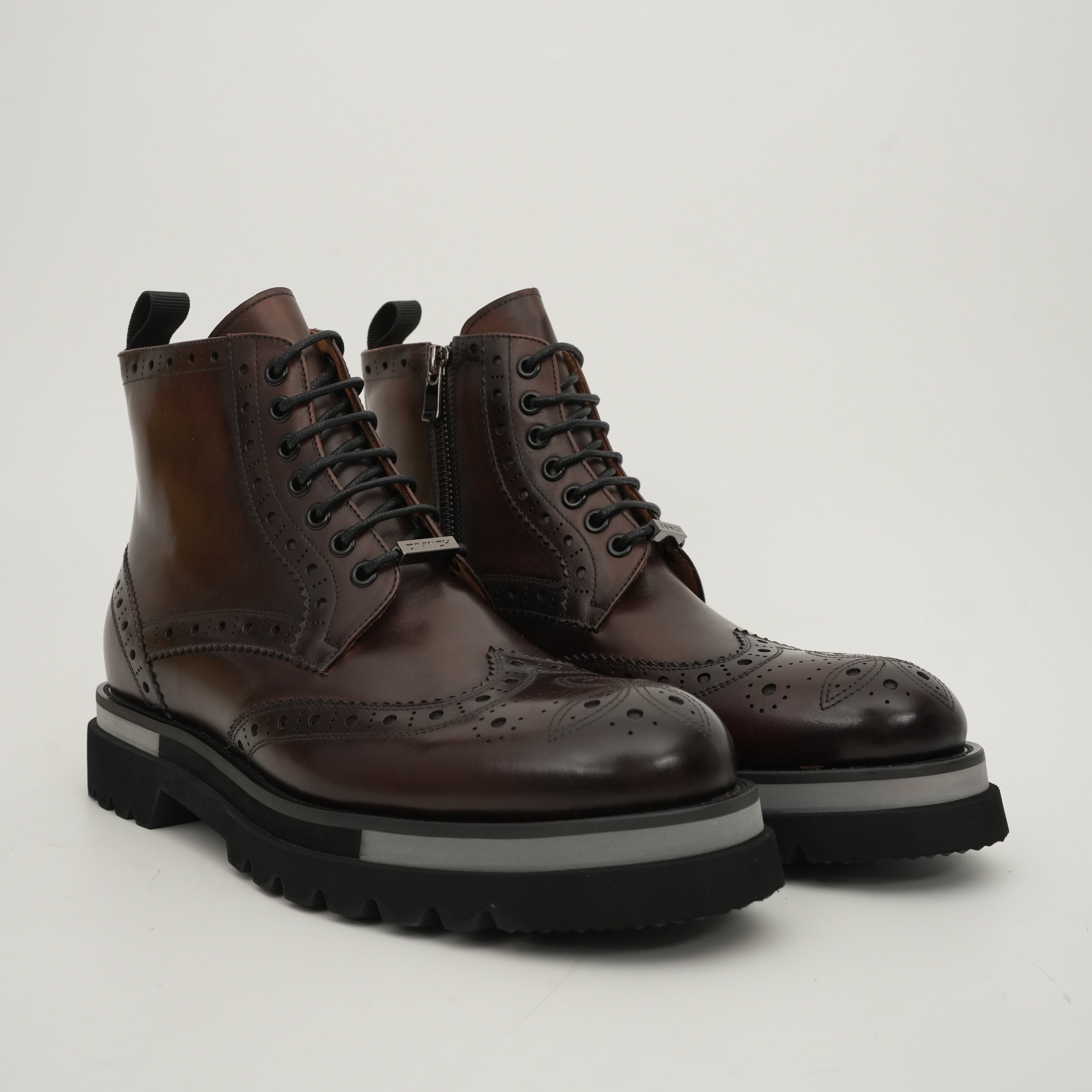 Cognac Brogue Lace-Up Ankle Boots