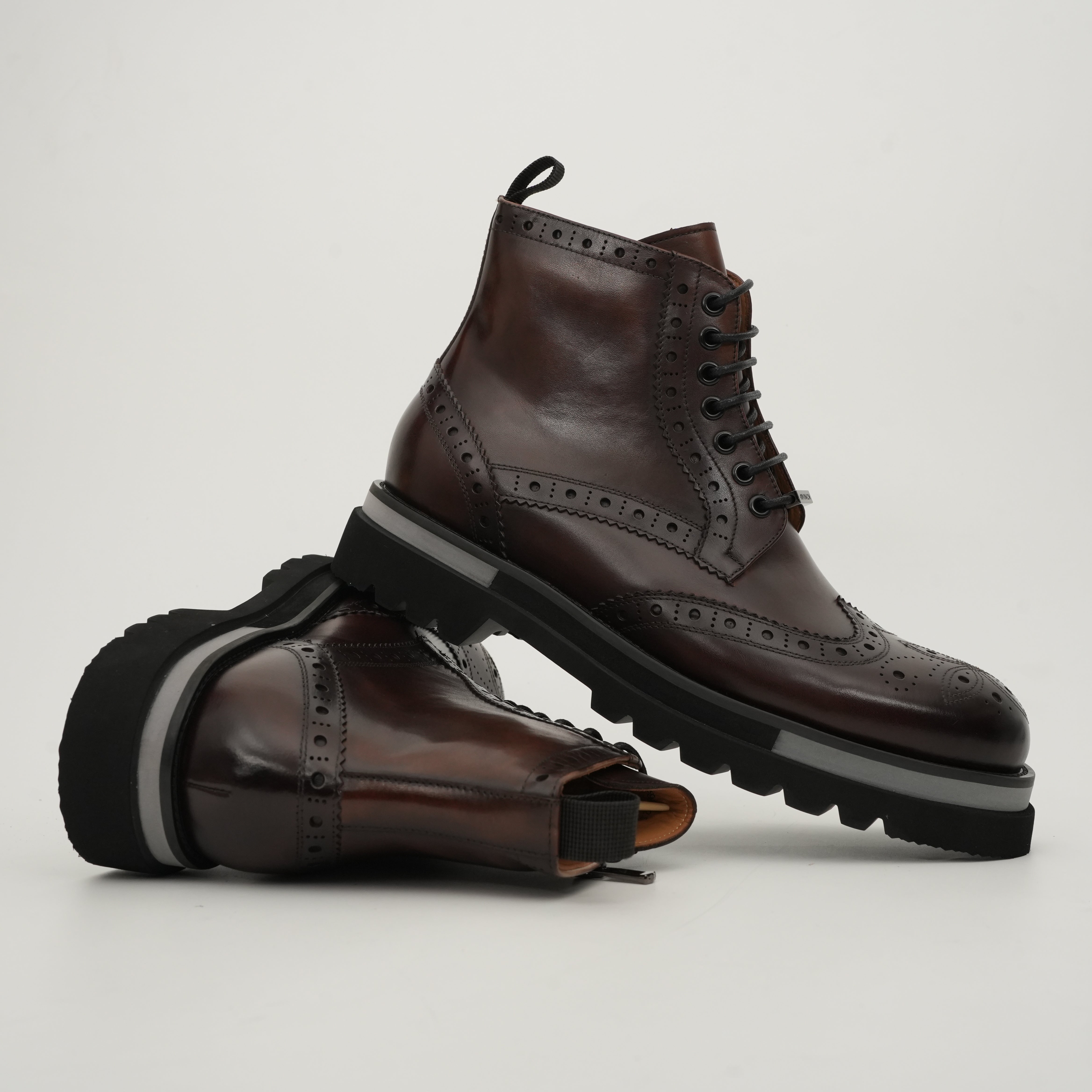 Cognac Brogue Lace-Up Ankle Boots