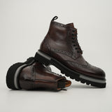 Cognac Brogue Lace-Up Ankle Boots