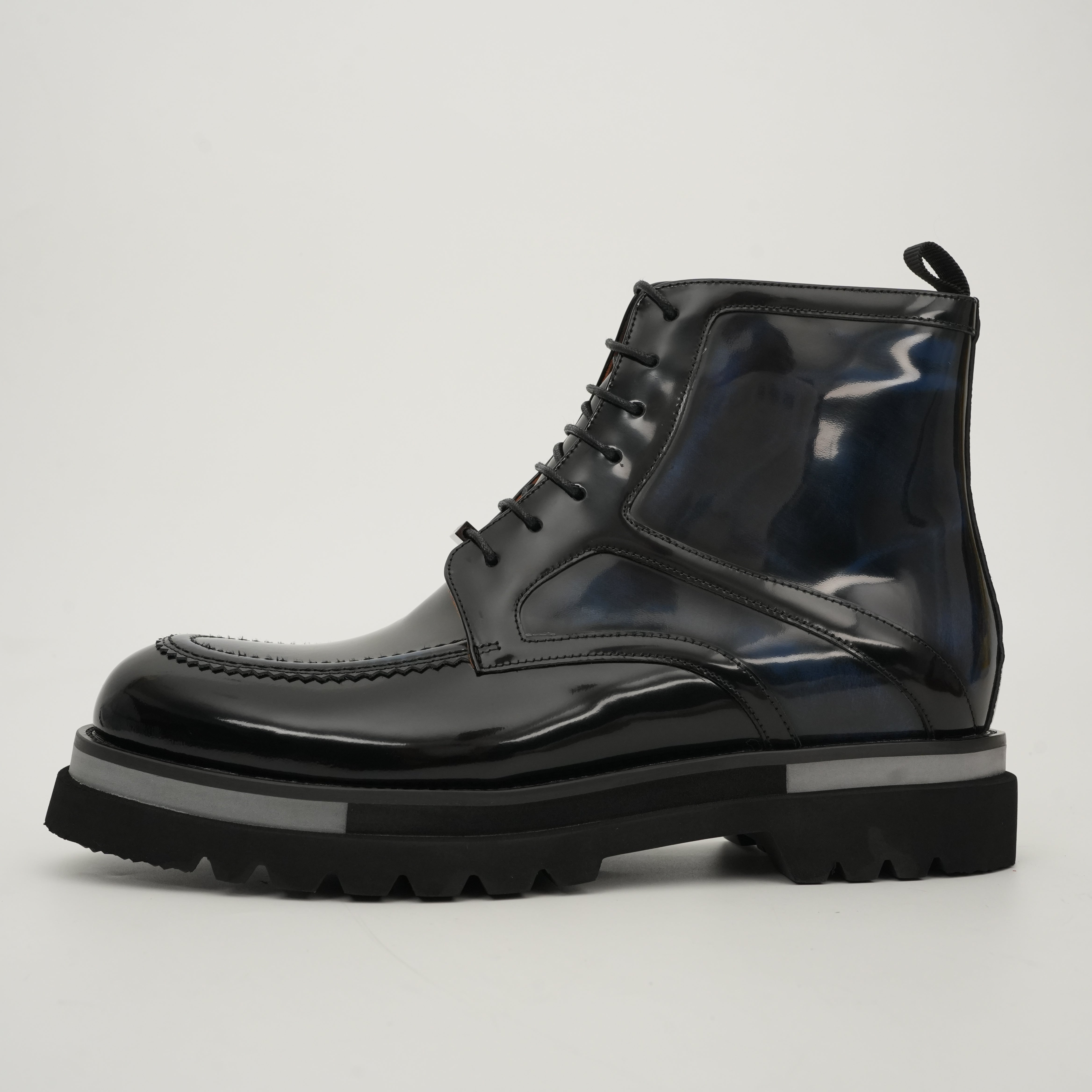 Black & Gold Patina Lace-Up Boots