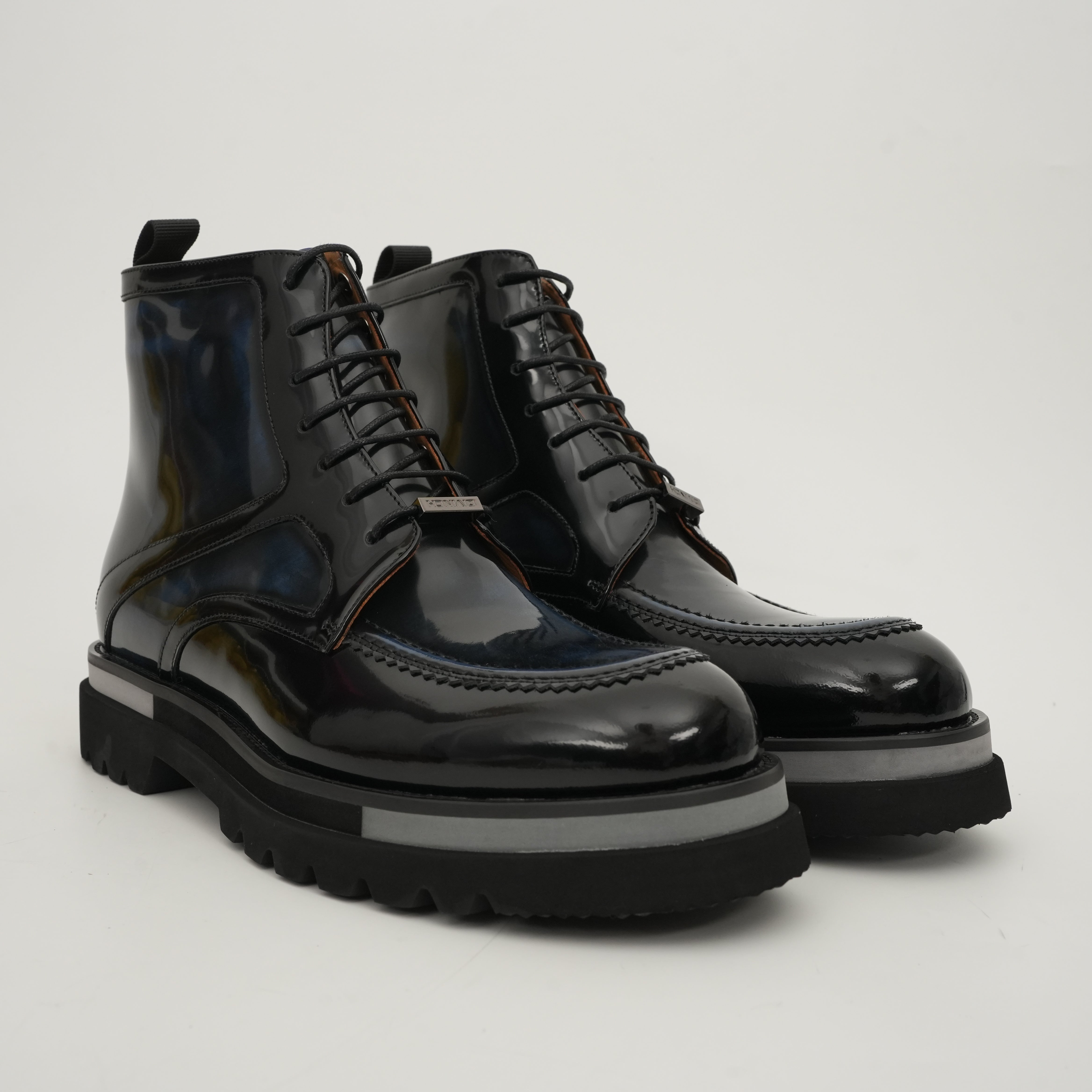 Black & Gold Patina Lace-Up Boots