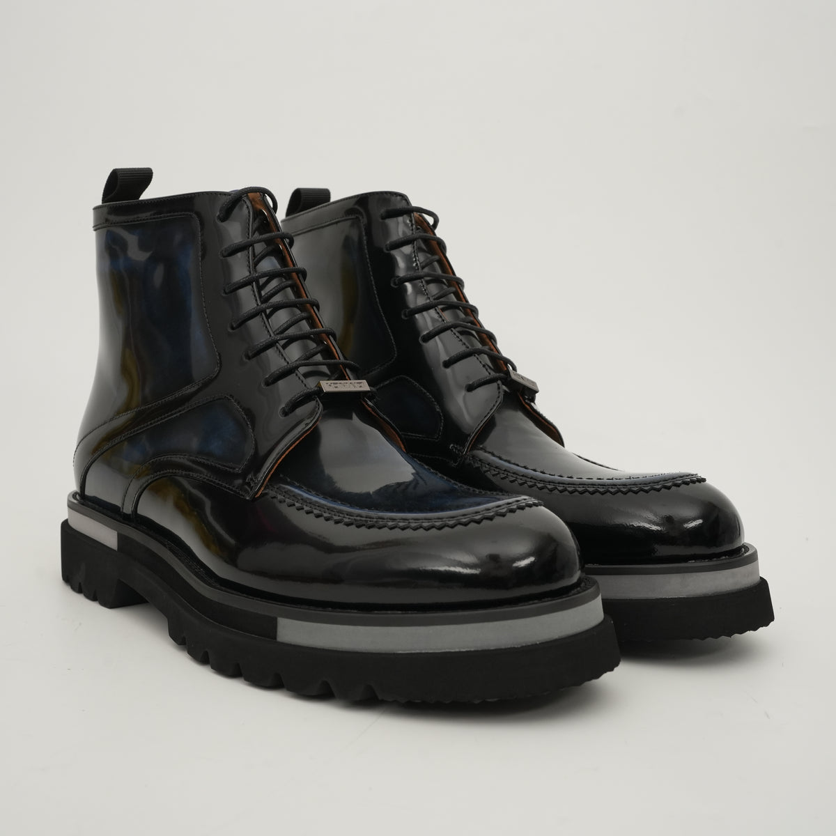 Black & Gold Patina Lace-Up Boots