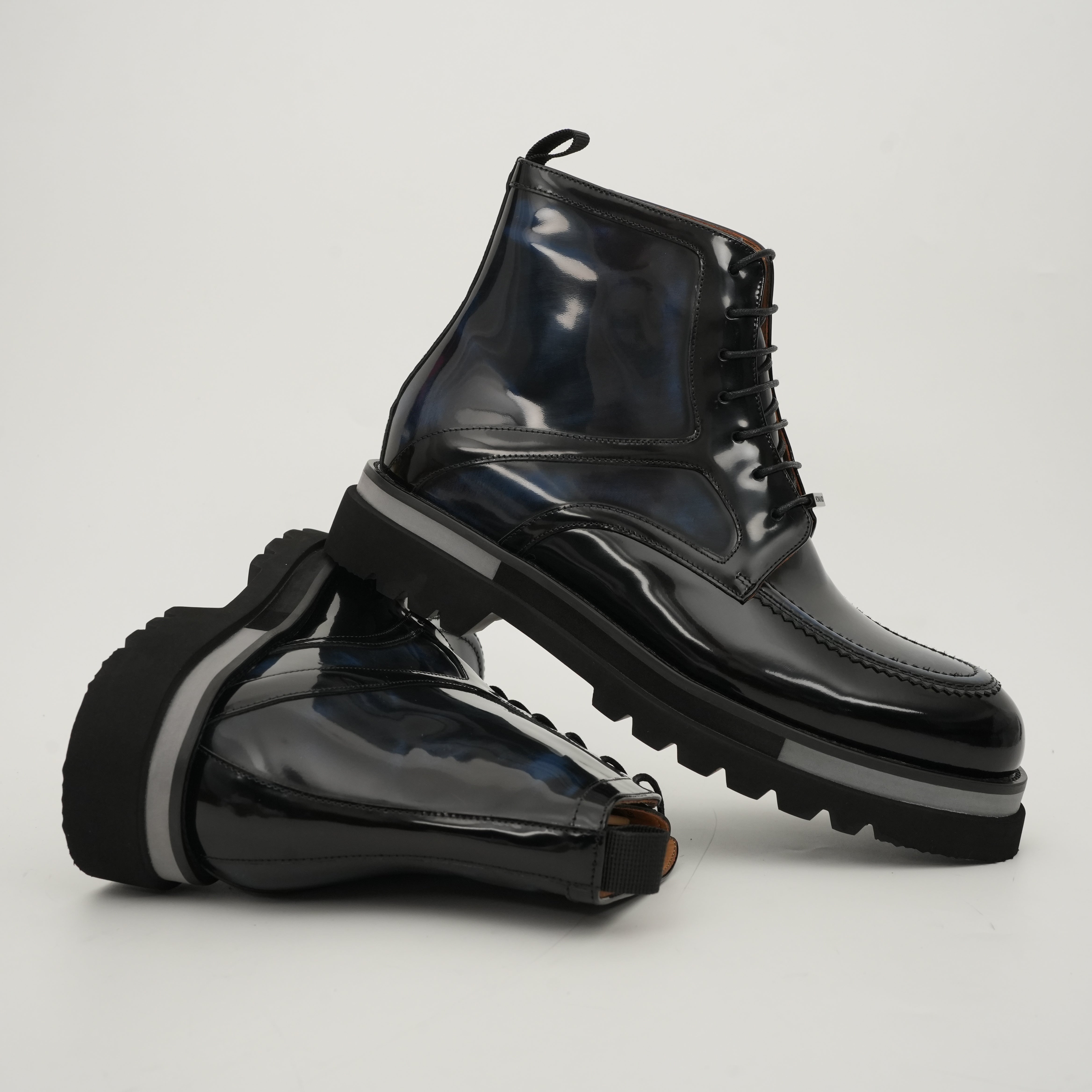 Black & Gold Patina Lace-Up Boots