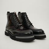Black & Gold Patina Lace-Up Boots