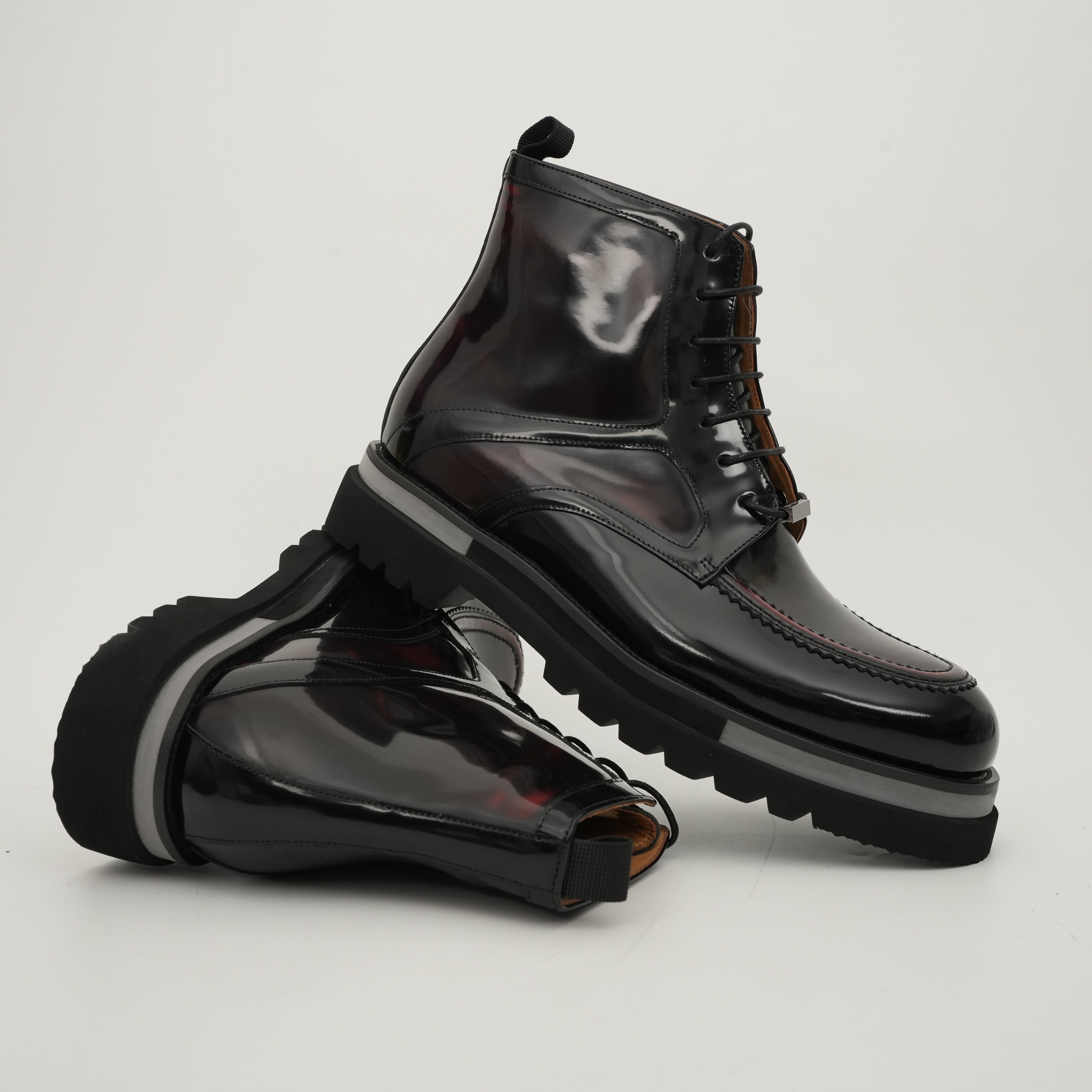 Black & Gold Patina Lace-Up Boots
