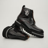 Black & Gold Patina Lace-Up Boots