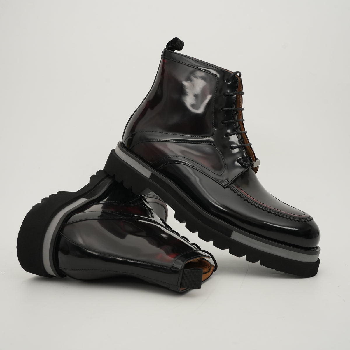 Black & Gold Patina Lace-Up Boots