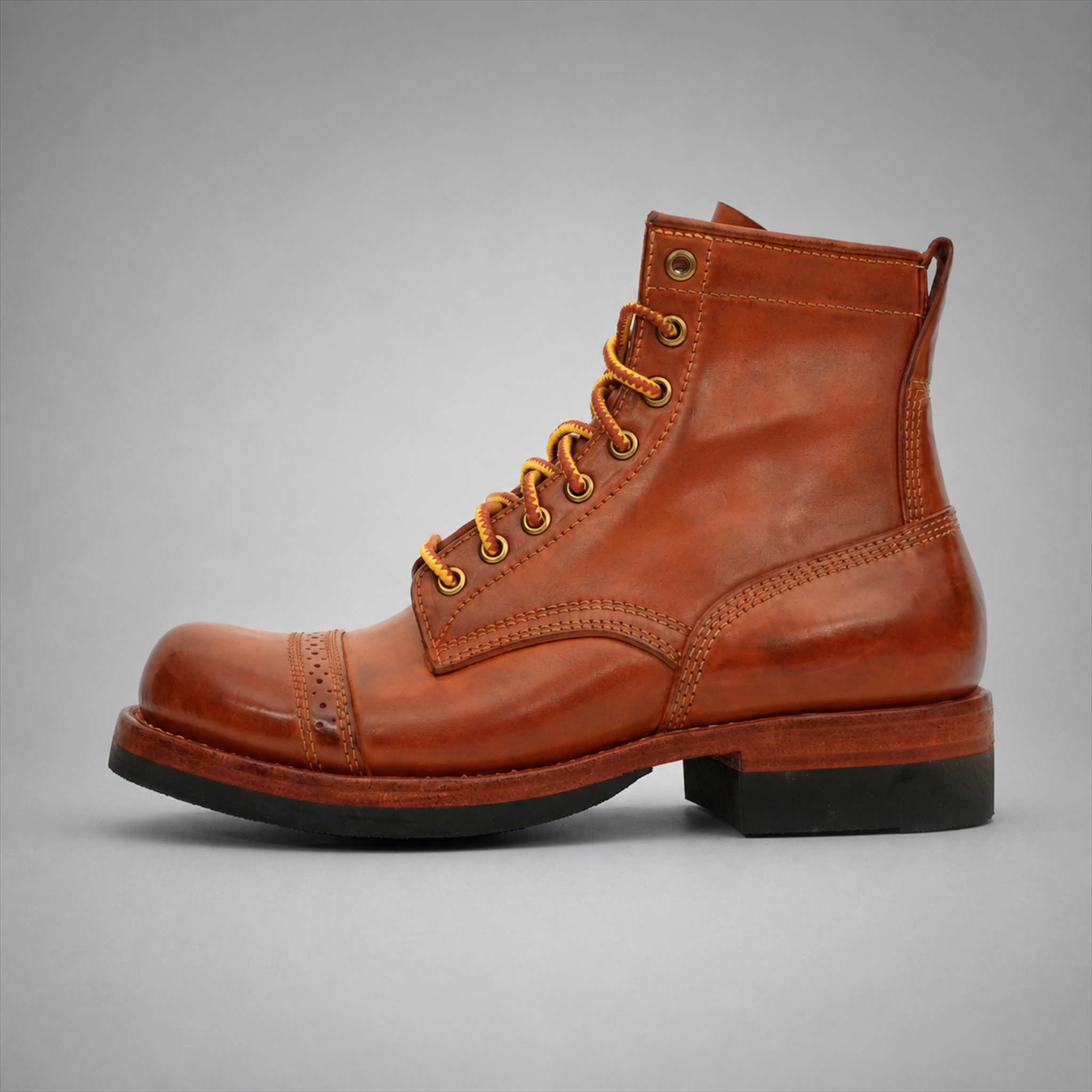VanPasch Frontier Cap-Toe Service Boot in Brown Horse Leather, side view