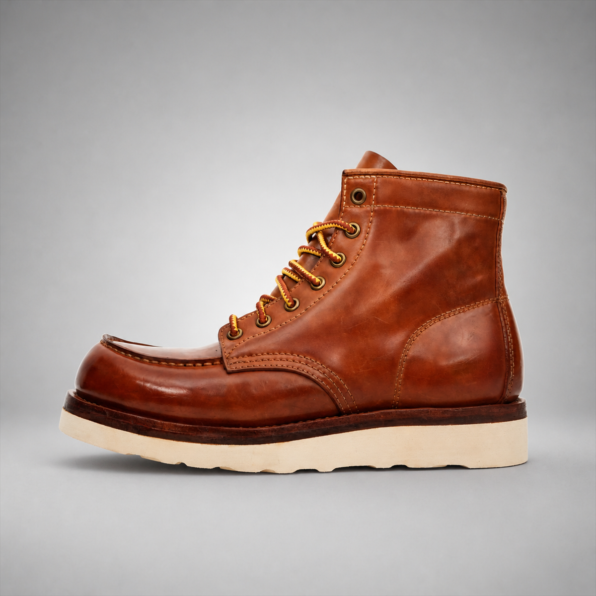 VanPasch Railman Moc-Toe Wedge Boot in Brown Horse Leather, side view