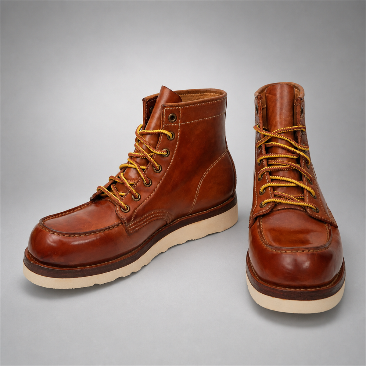 VanPasch Railman Moc-Toe Wedge Boot in Brown Horse Leather