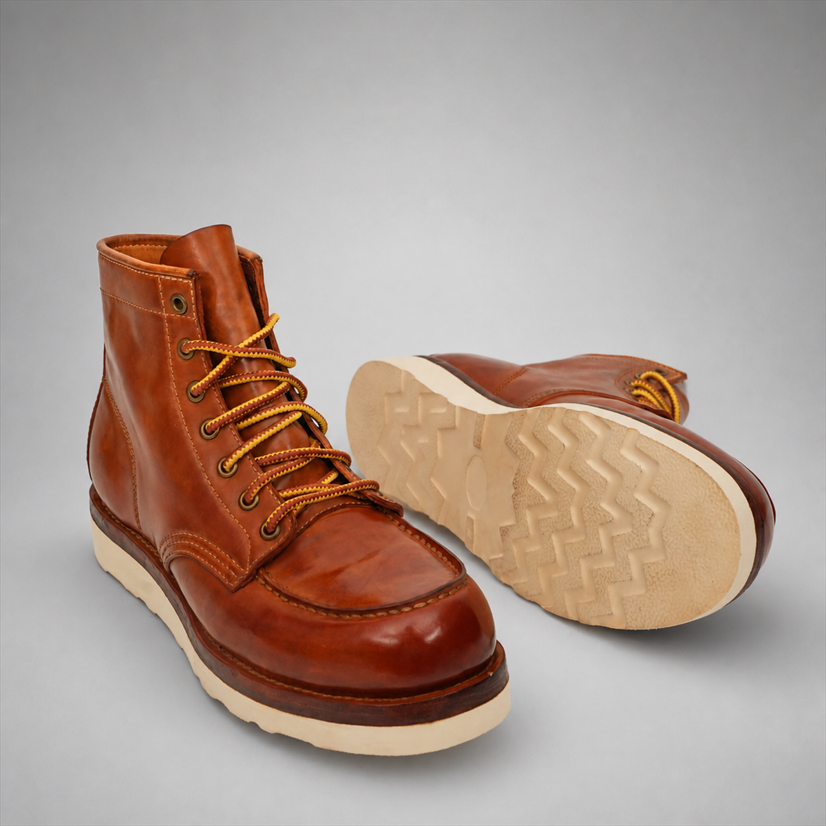 VanPasch Railman Moc-Toe Wedge Boot in Brown Horse Leather