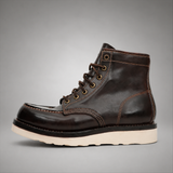 VanPasch Railman Moc-Toe Wedge Boot in Coffee Brown Horse Leather, side view