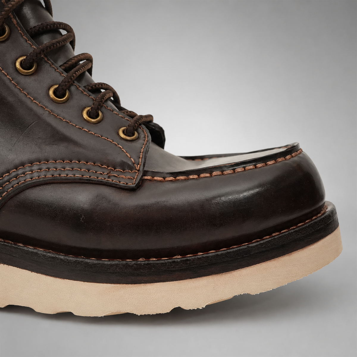 VanPasch Railman Moc-Toe Wedge Boot in Coffee Brown Horse Leather