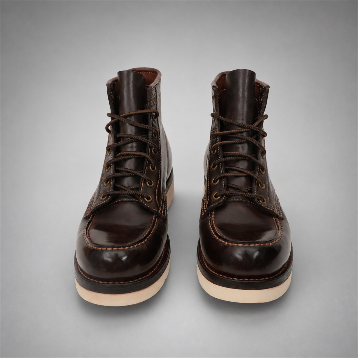 VanPasch Railman Moc-Toe Wedge Boot in Coffee Brown Horse Leather