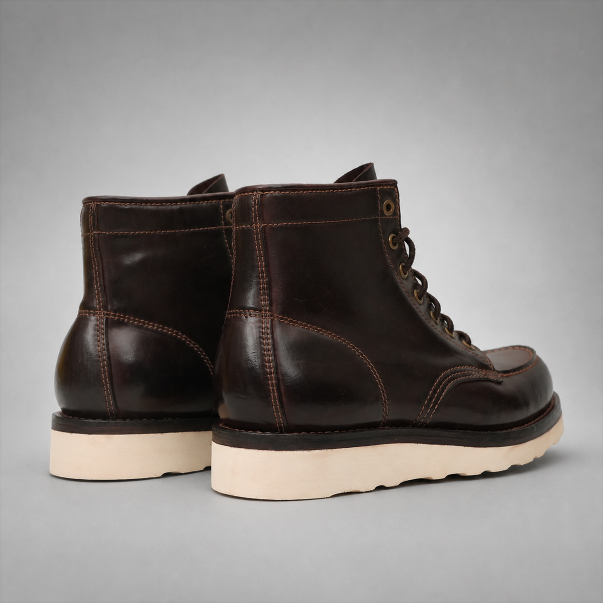VanPasch Railman Moc-Toe Wedge Boot in Coffee Brown Horse Leather