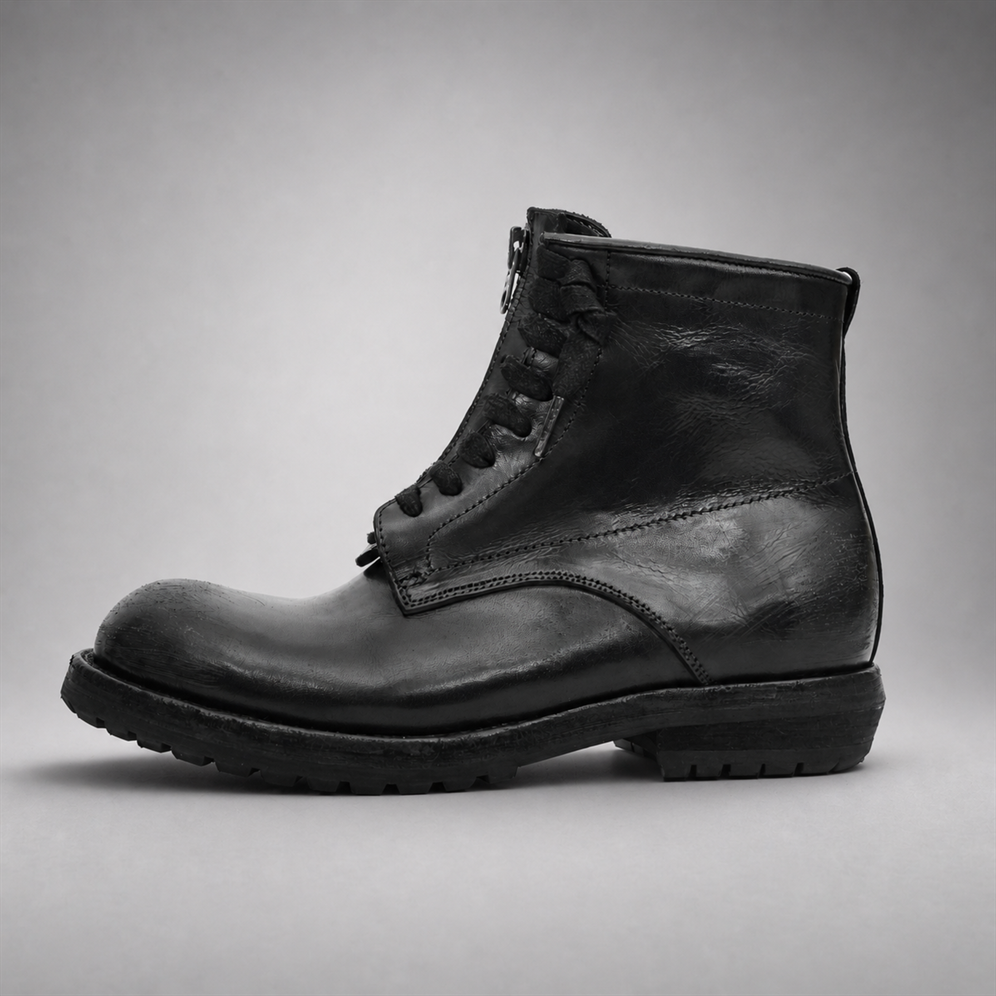 VanPasch Atlas Plain-Toe Service Boot in Black Leather, side view