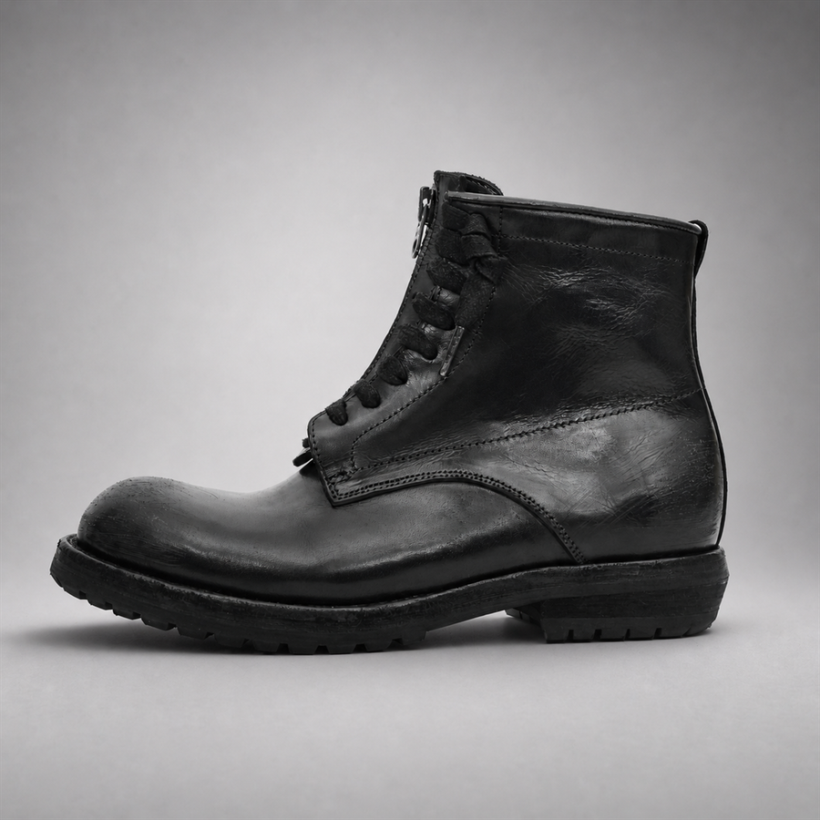 VanPasch Atlas Plain-Toe Service Boot in Black Leather, side view