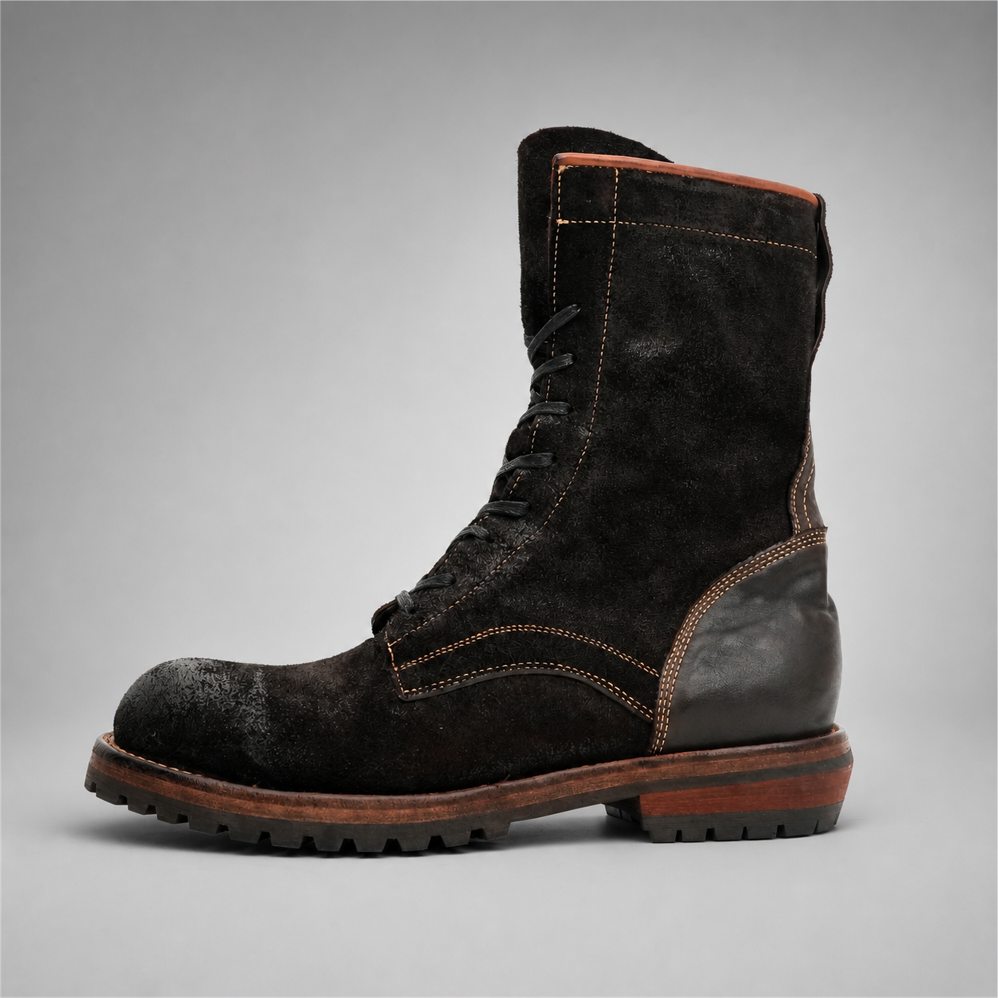 VanPasch Ridgeway Tall Lace-Up Boot in Coffee Brown Leather, side view