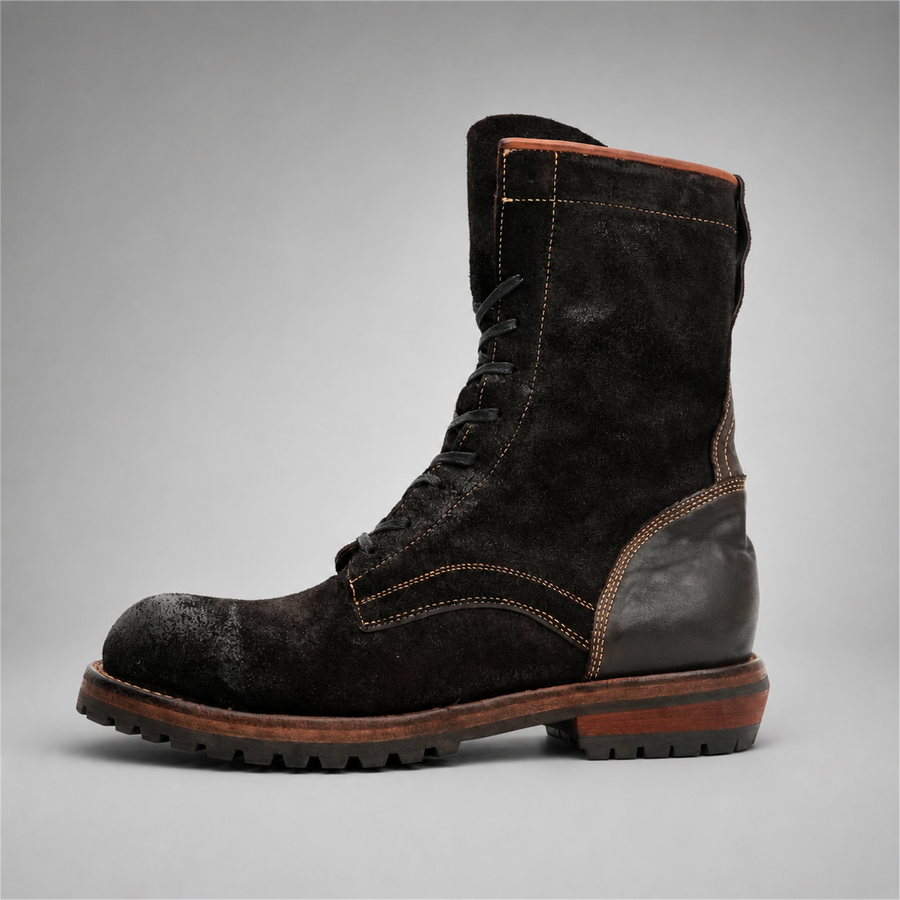 VanPasch Ridgeway Tall Lace-Up Boot in Coffee Brown Leather, side view