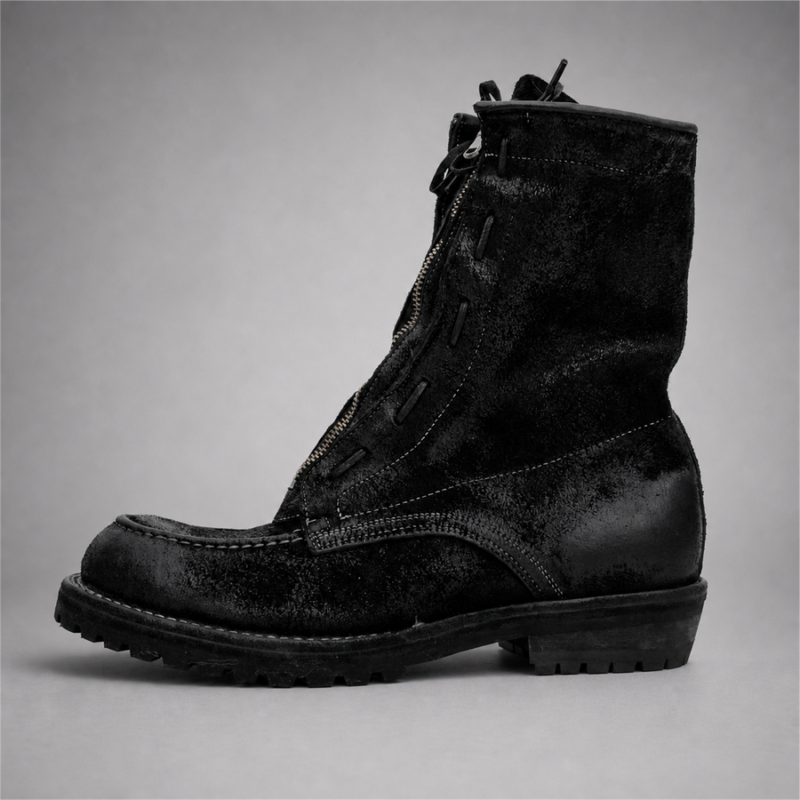 VanPasch Ironwood Tall Moc-Toe Boot in Black Leather, side view