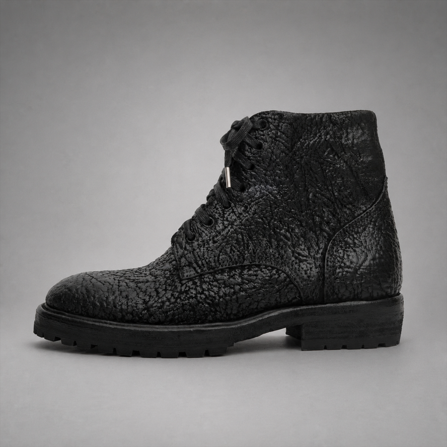 VanPasch Blackthorn Textured Service Boot in Black Leather, side view