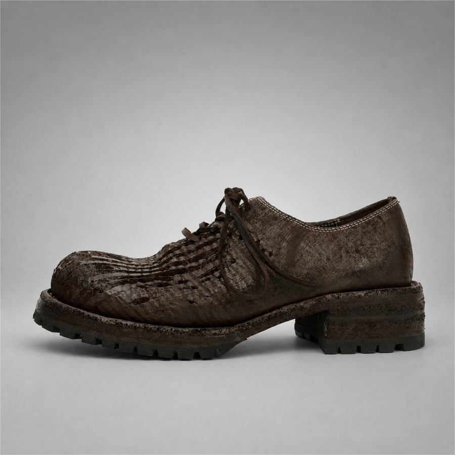 VanPasch Sawyer Plain-Toe Derby in Coffee Brown Shell Cordovan, side view