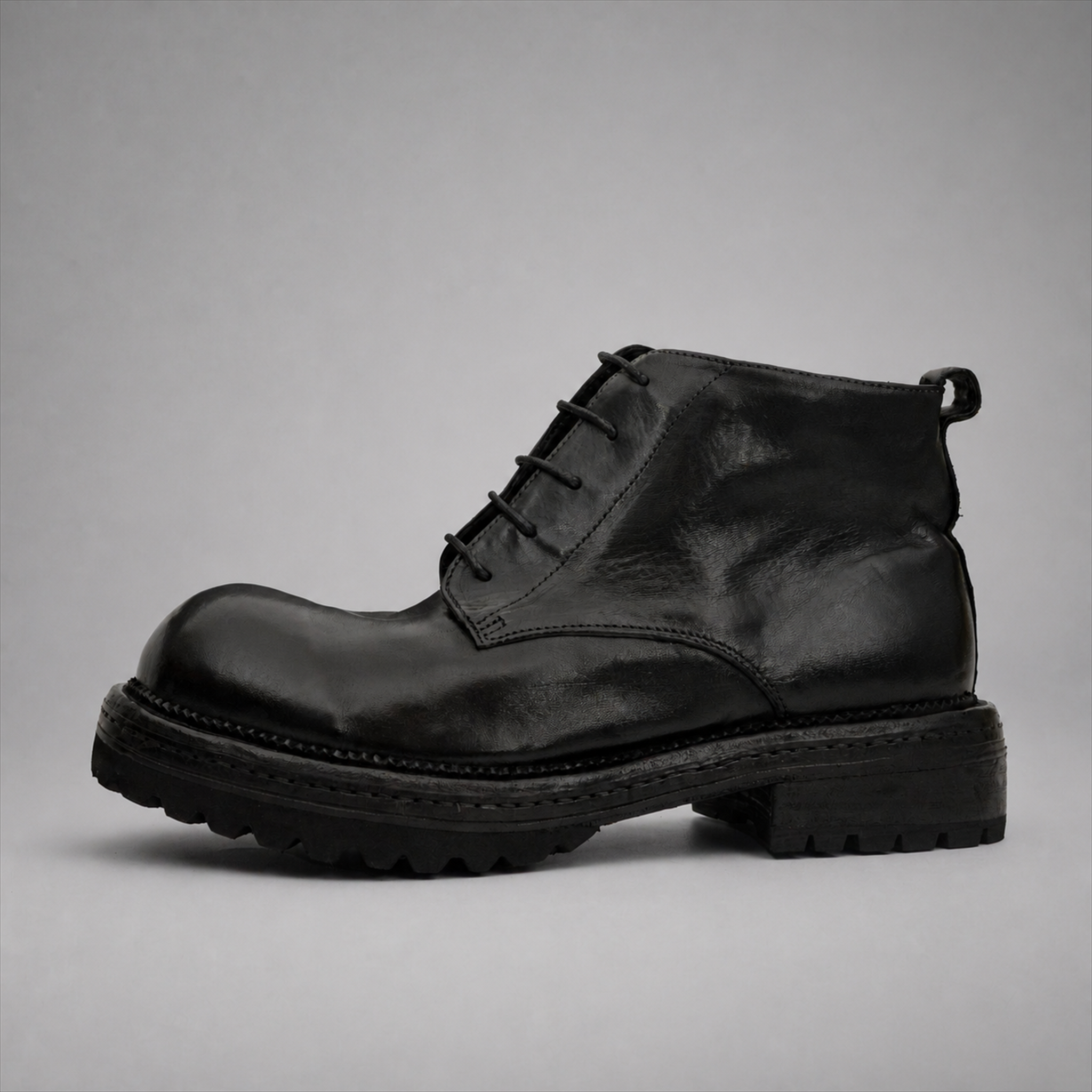 VanPasch Granite Cap-Toe Service Boot in Black Leather, side view