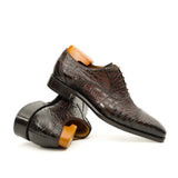Dark Brown Crocodile Cap-Toe Oxfords VanPasch