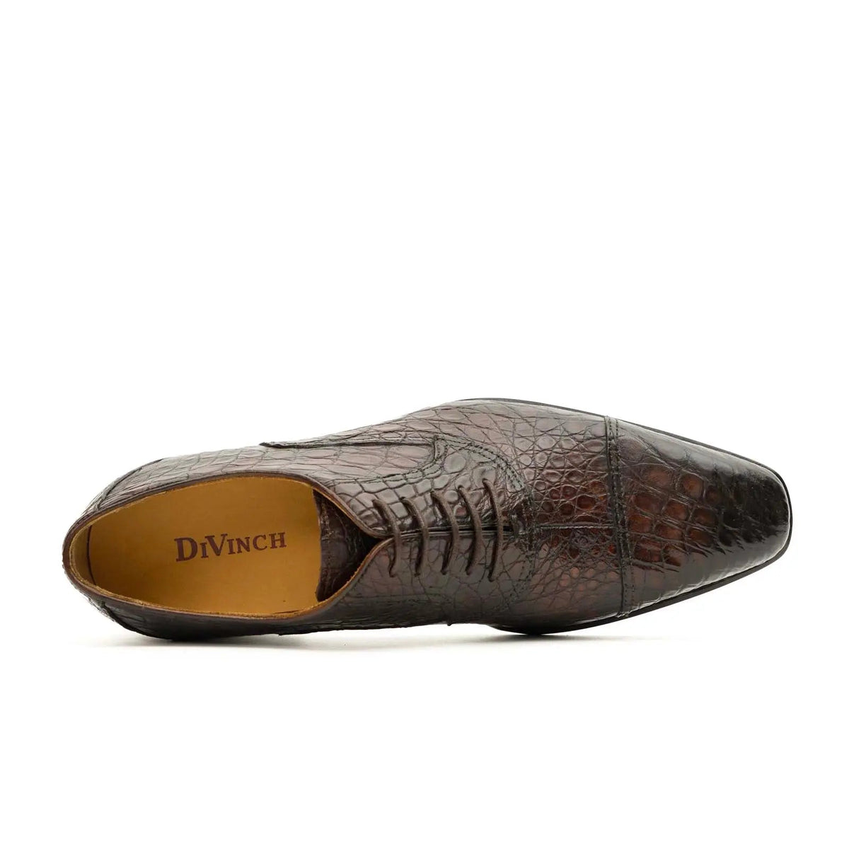 Dark Brown Crocodile Cap-Toe Oxfords VanPasch