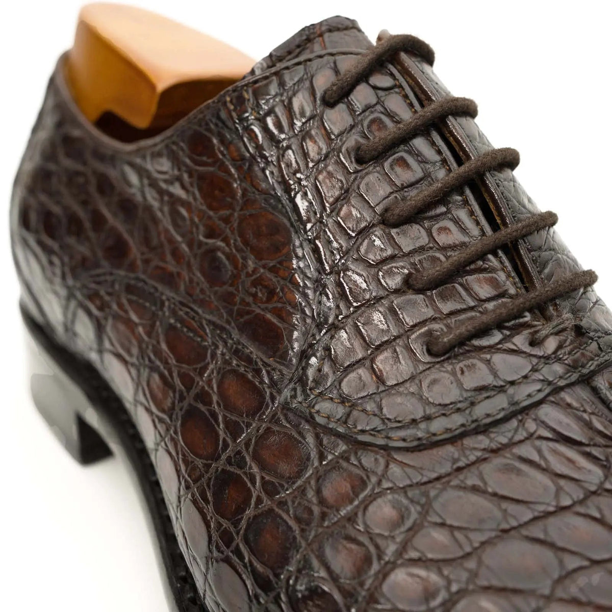 Dark Brown Crocodile Cap-Toe Oxfords VanPasch