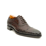 Dark Brown Crocodile Cap-Toe Oxfords VanPasch
