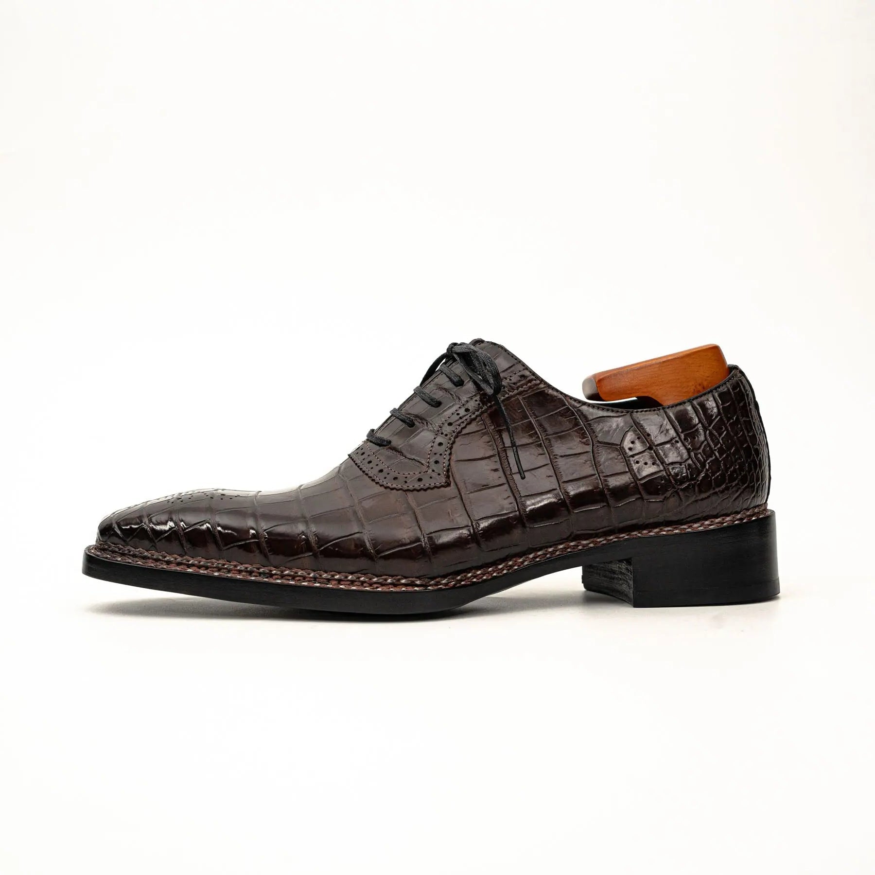 Dark Brown Crocodile Derby Shoes VanPasch