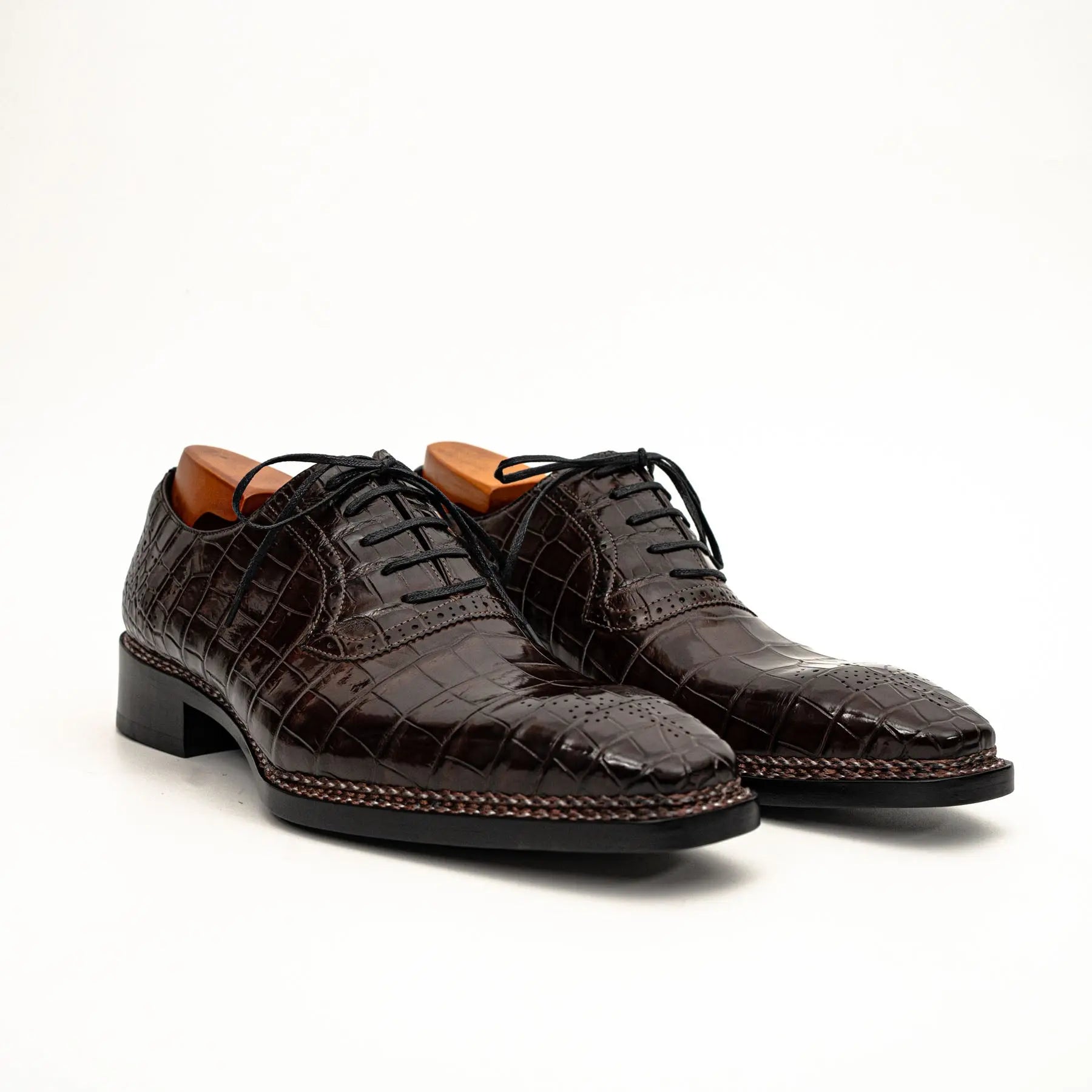 Dark Brown Crocodile Derby Shoes VanPasch