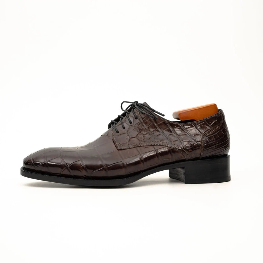 Dark Brown Crocodile-Textured Derby VanPasch