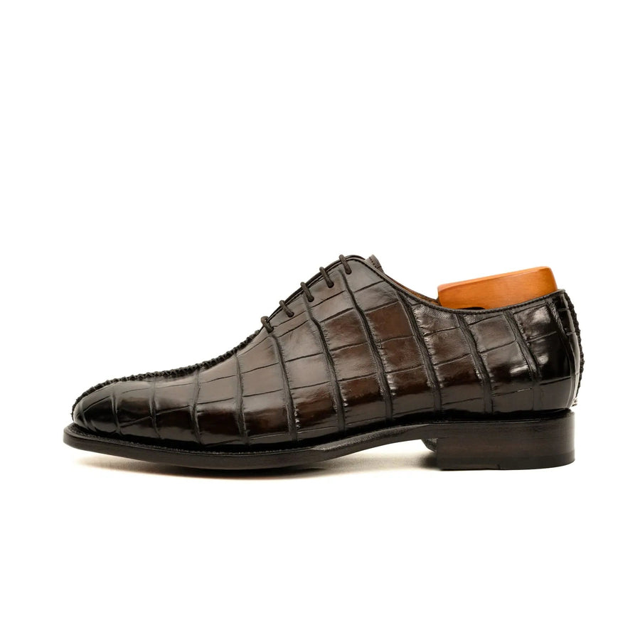 Dark Brown Crocodile-Textured Oxford VanPasch