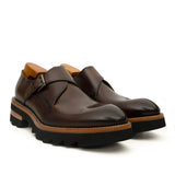 Dark Brown Lug Sole Monk Strap Shoes VanPasch