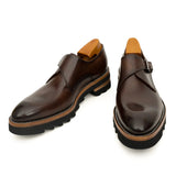 Dark Brown Lug Sole Monk Strap Shoes VanPasch