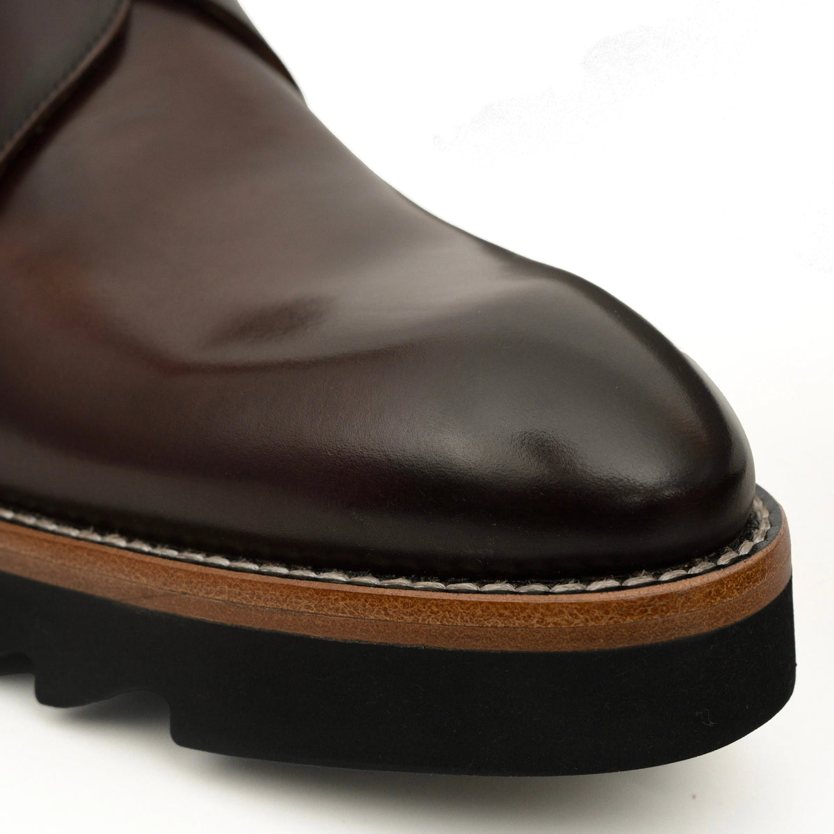 Dark Brown Lug Sole Monk Strap Shoes VanPasch