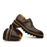 Dark Brown Lug Sole Monk Strap Shoes VanPasch