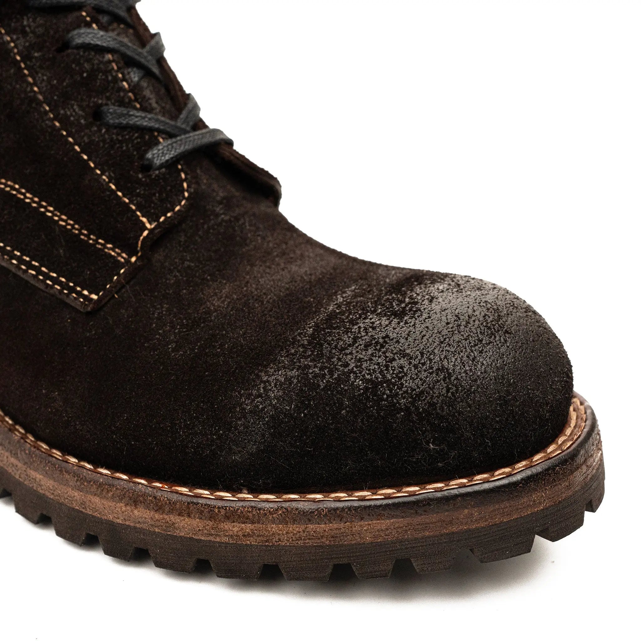 VanPasch 5002A dark brown lace-up boots toe and welt detail