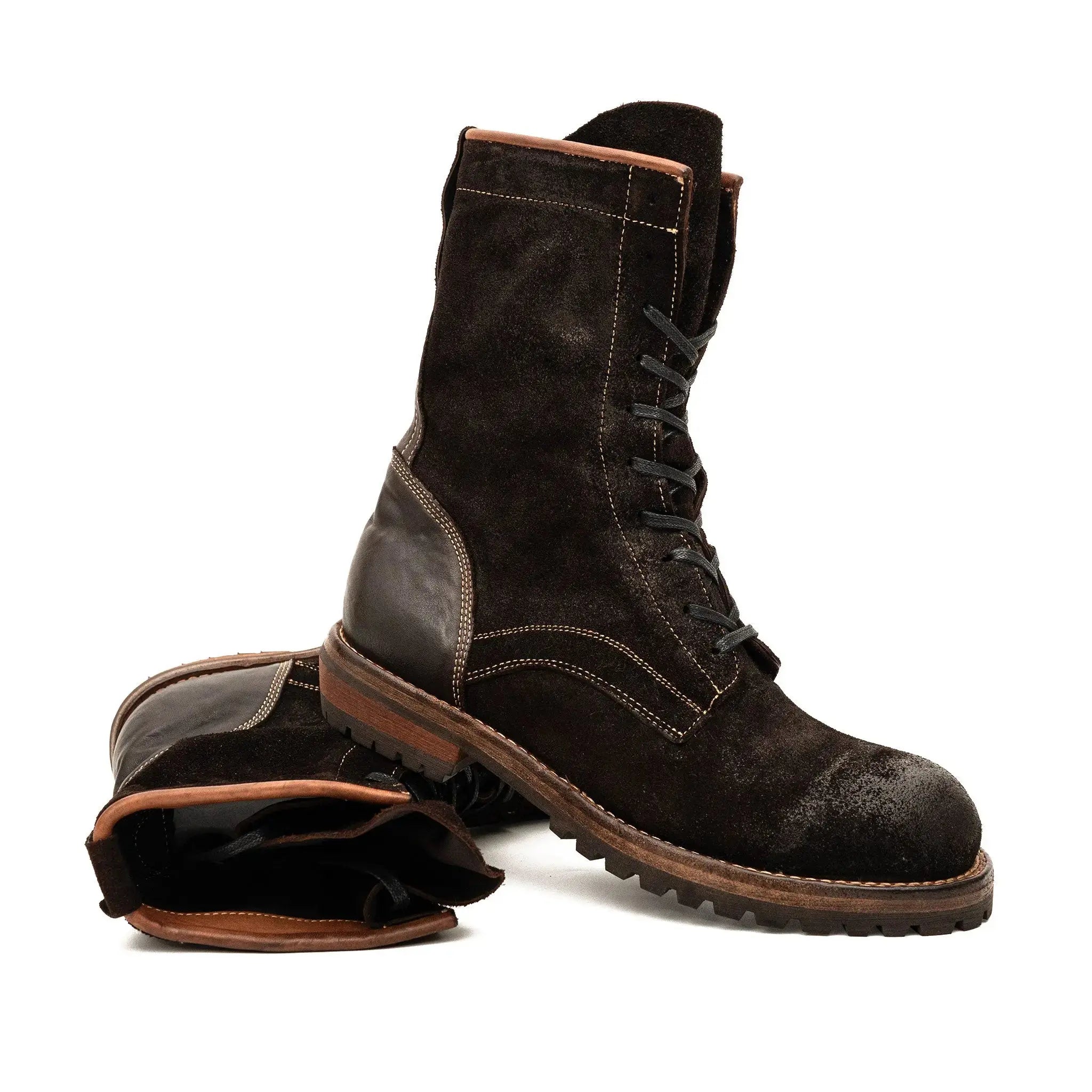 VanPasch 5002A dark brown lace-up boots dynamic stacked view