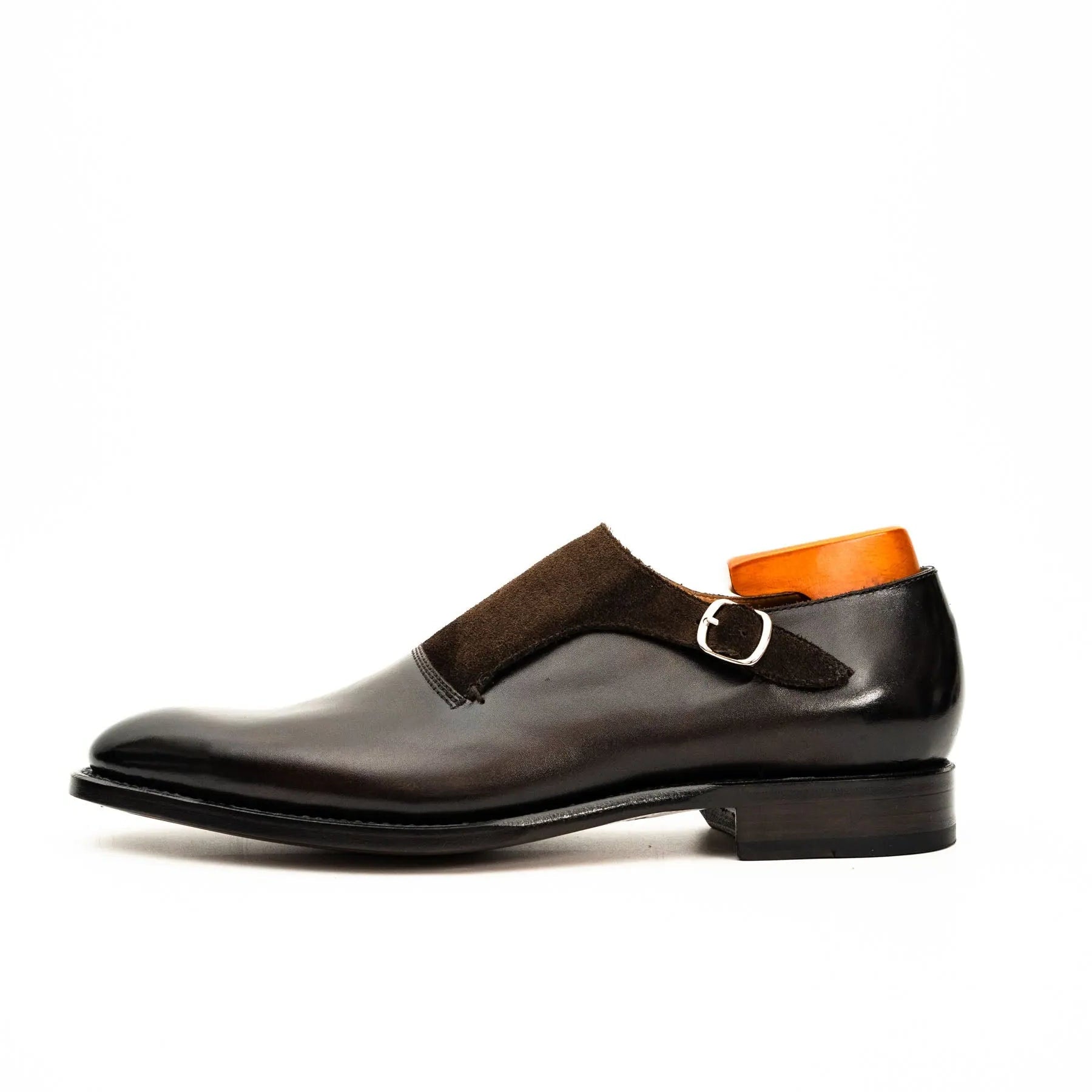 Dark Brown Suede-Panel Monk Shoe VanPasch