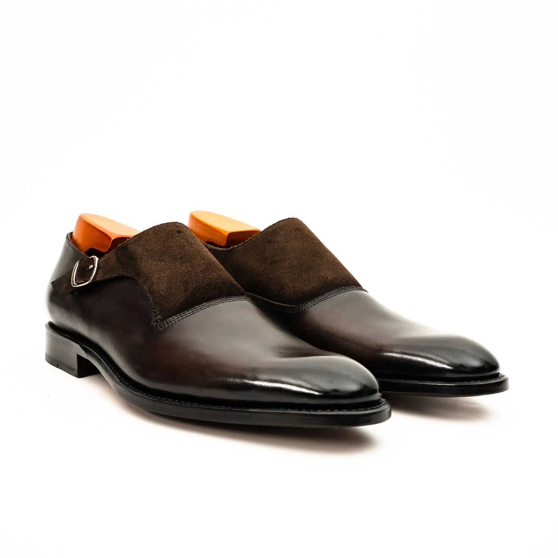 Dark Brown Suede-Panel Monk Shoe VanPasch