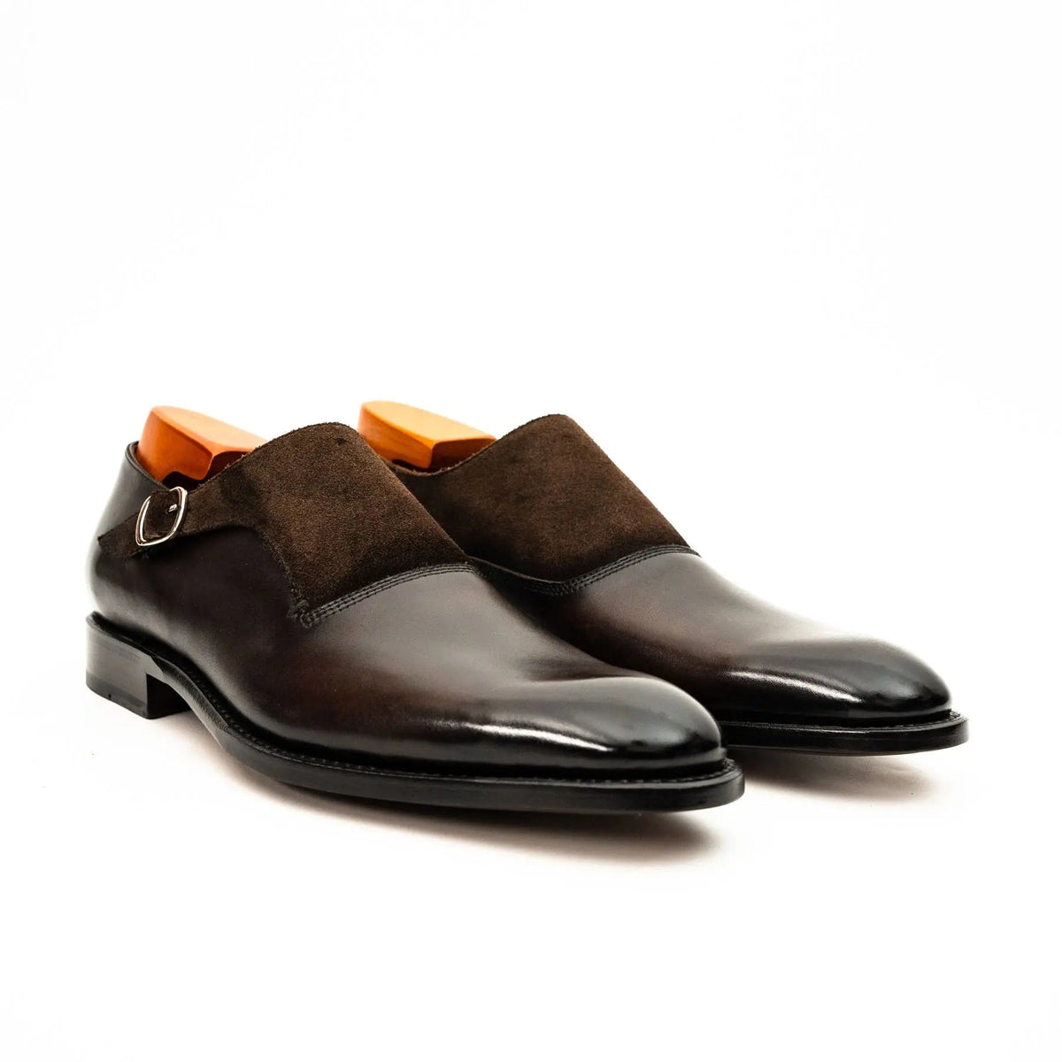 Dark Brown Suede-Panel Monk Shoe VanPasch