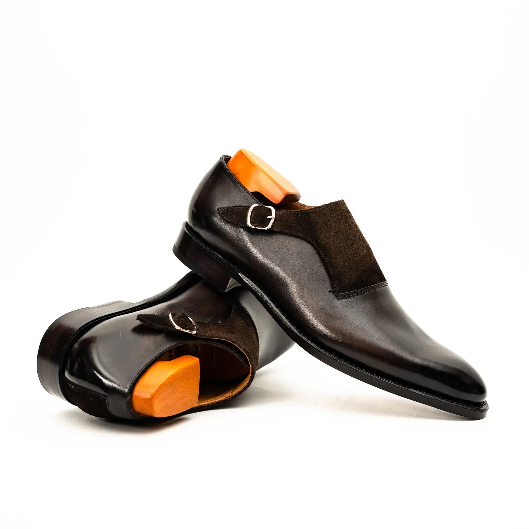 Dark Brown Suede-Panel Monk Shoe VanPasch